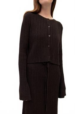 NEW MOD REF ribbed knit crewneck cardigan in brown